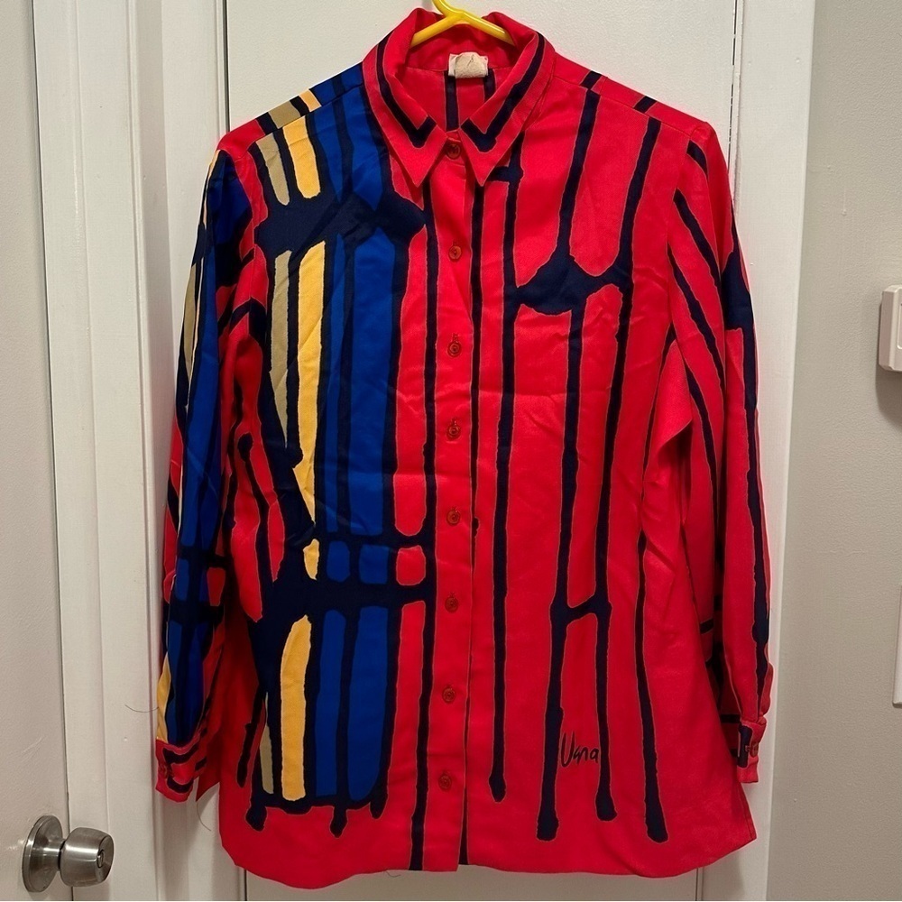 Vintage VERA Abstract Print Shirt Top 16 monarch geometric stripe red colorful